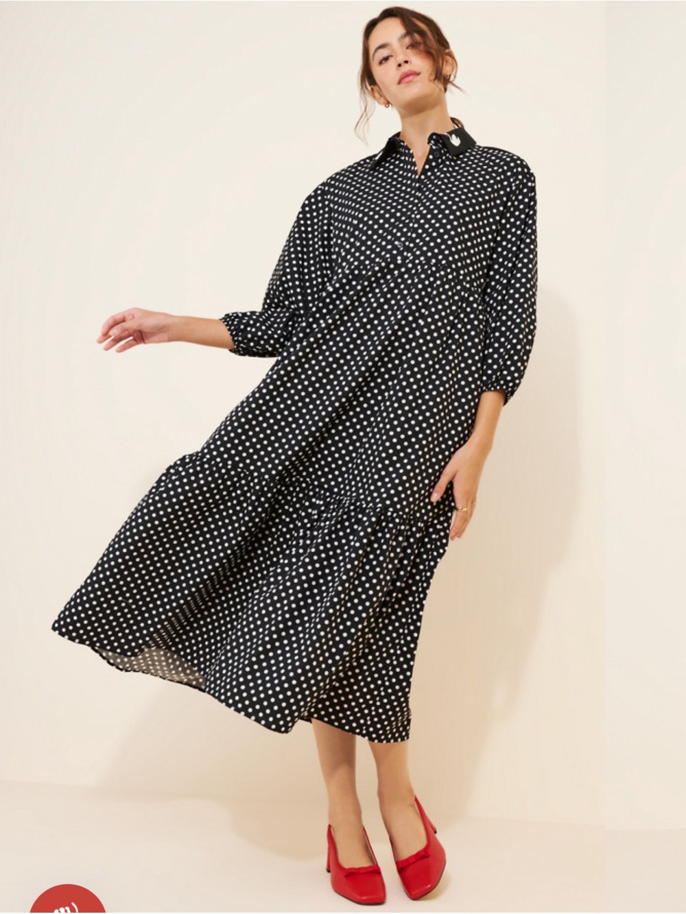 Anthropologie Maeve Bettina in Black White Swan Polka Dot Shirt Dress Small